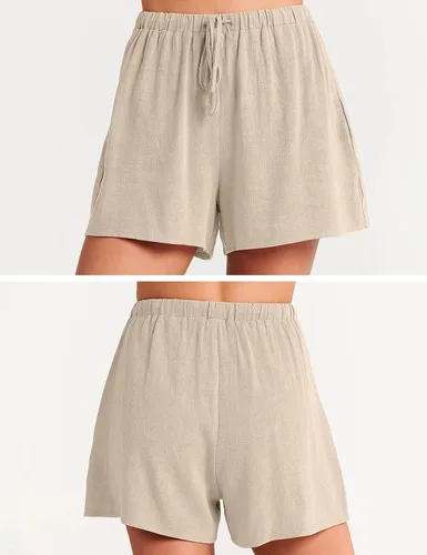 Miniatura 7 de GIVNUAN Conjunto de 2 piezas de lino con cuello cuadrado para mujer, conjunto de pantalones cortos a juego para la playa, verano 2023 a la moda