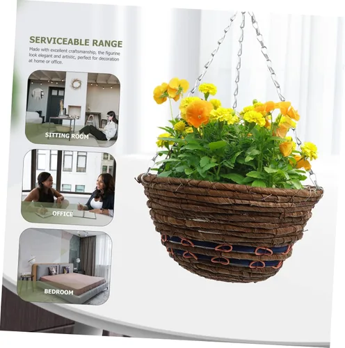 Miniatura 8 de Willow - Cesta de flores colgante tejida de 12 pulgadas, redonda de ratán natural con cadenas de metal para montaje en pared y techo, almacenamiento