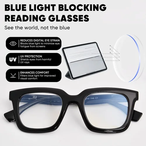 Miniatura 3 de FONHCOO Lentes de lectura para mujeres y hombres, bloqueo de luz azul, cuadrados, elegantes, para lectura de computadora con bisagra de resorte