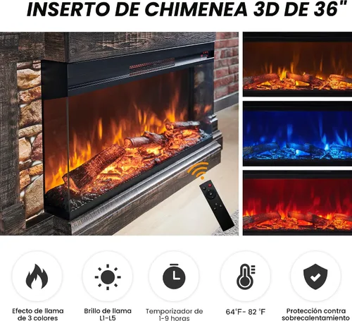 Miniatura 3 de OKD Chimenea eléctrica de 52" con repisa, chimenea independiente con inserto de vidrio de 3 lados de 36" para televisores de hasta 65" con gabinete