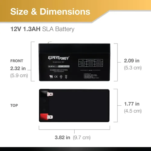 Miniatura 3 de ExpertPower EXP1213 - Batería recargable de 1.3Ah 12V AGM SLA con terminales F1, plomo ácido sellado, pequeña batería de repuesto de 12 voltios