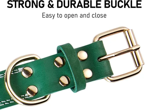 Miniatura 6 de Collar de perro de cuero genuino, collar de perro ancho resistente para perros pequeños, medianos, grandes y extra grandes