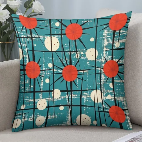 Miniatura 4 de Paquete de 2 fundas de almohada abstractas Art Deco para sala de estar, fundas de almohada retro de mediados de siglo con patrón atómico para sofá