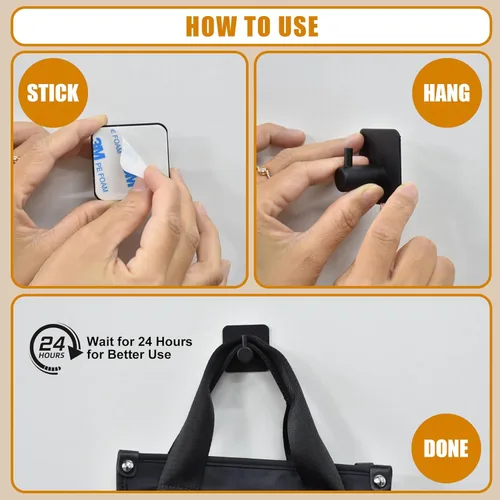 Miniatura 5 de Honmein 6 ganchos adhesivos de pared para colgar, ganchos de ducha impermeables, ganchos de toalla resistentes para baños, cocinas y oficinas (negro)