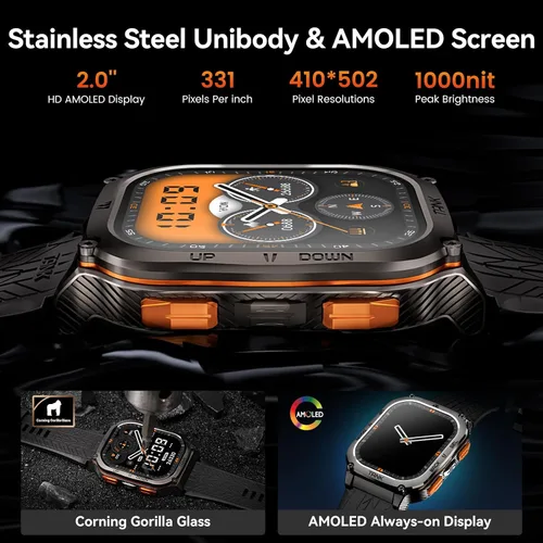 Miniatura 2 de AMAZTIM Reloj inteligente militar con GPS, 6 posicionamiento/brújula satélite, cuerpo de acero inoxidable, impermeable, batería extragrande de 480