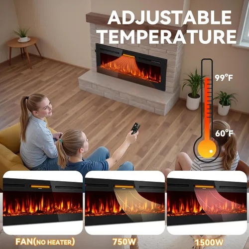 Miniatura 4 de Chimenea eléctrica de 60 pulgadas empotrada en la pared y montada en la pared, calentador lineal ultrafino de 750/1500 W con llama realista