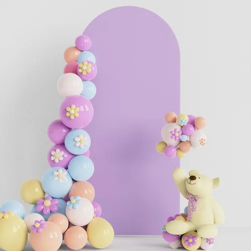 Miniatura 29 de Soporte de arco de boda Putros de 7.2 pies beige con forro de spandex ajustado y parte superior redonda Chiara para cubrir soportes de telón