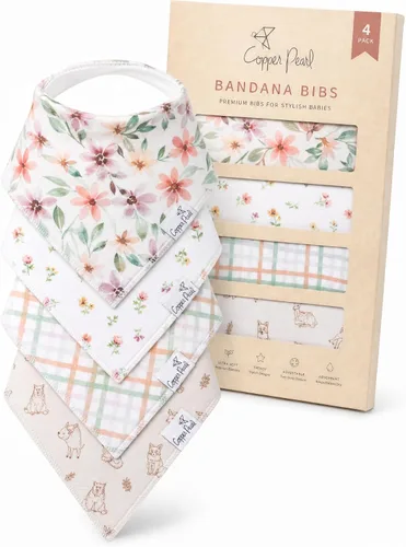 Miniatura 32 de Copper Pearl Baberos tipo bandana para bebé, paquete de 4 baberos de algodón suave para babear y dentición, absorbentes, ajuste ajustable, muchos