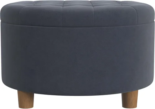 Miniatura 20 de HomePop Decoración del hogar Otomana redonda de terciopelo copetudo con botones Otomana con almacenamiento para sala de estar y dormitorio