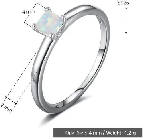 Miniatura 9 de SILBERTALE Anillo de plata de ley 925 con piedra natal pequeña, talla princesa, solitario, anillo de compromiso para mujer, anillo de boda apilable