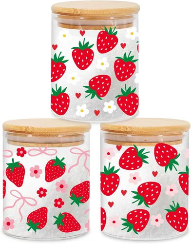 Miniatura 12 de JarThenaAMCS 3 Frascos de Almacenamiento de Vidrio Floral de Primavera con Tapa Hermética Tulipán Flor Gnomo Camión Mariposa Juegos de Recipientes
