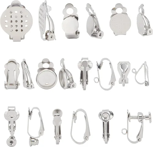 Miniatura 9 de SUNNYCLUE 1 caja de 30 convertidores de aretes de latón, ganchos para abrazar con bucles abiertos, almohadillas para aretes, clips para hacer joyas