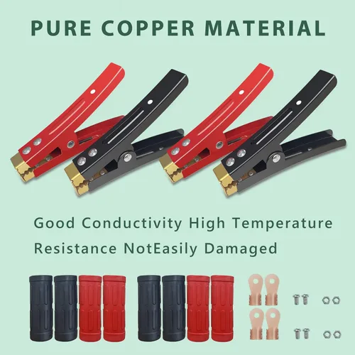 Miniatura 8 de 4 piezas de abrazaderas de cable de puente de batería, abrazaderas de batería de cobre puro resistente para coche, abrazaderas de cocodrilo
