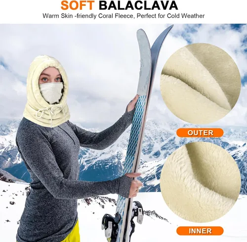 Miniatura 2 de Pasamontañas a prueba de viento, máscara de esquí de forro polar coral, máscara de cara completa, pasamontañas de invierno, pasamontañas