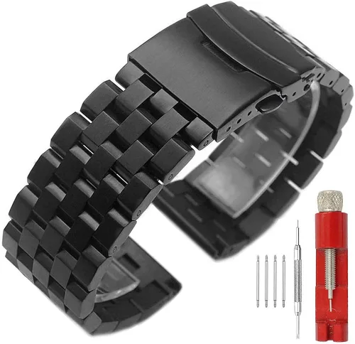 Sinaike - Correa de reloj de acero inoxidable sólido, para hombres y mujeres en azul negro plateado y de 0.95pulgadas, 0.87pulgadas, 0.79pulgadas o