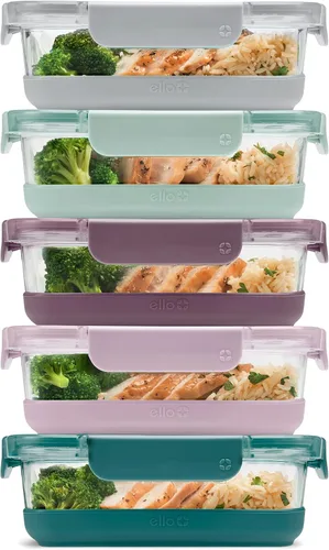 Miniatura 19 de Ello Duraglass - Juego de 3 recipientes de vidrio para almacenamiento de alimentos de 3.4 tazas con funda de silicona y tapas de plástico herméticas