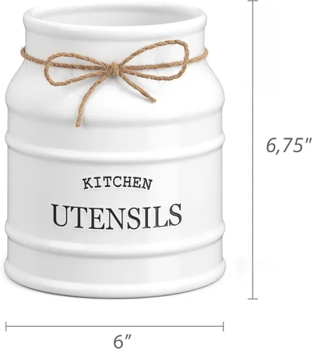 Miniatura 7 de Barnyard Designs Soporte de Utensilios de Cerámica de Granja para Encimera de Cocina, Vajilla Rústica Grande, Organizador de Herramientas de Cocina