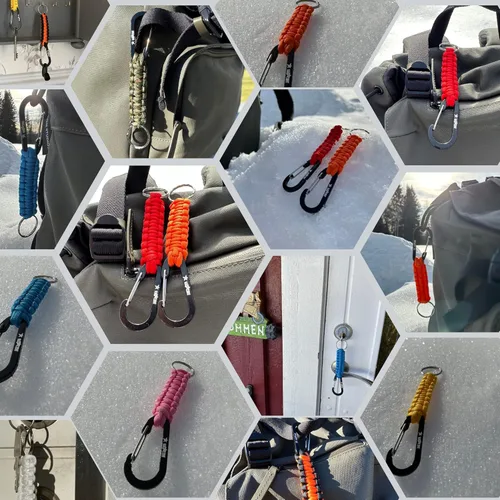 Miniatura 3 de Llavero Paracord con mosquetón – 2 llaveros de mosquetón para mochila, supervivencia, campamento. Llaveros de paracaídas para hombre Rosa - Black