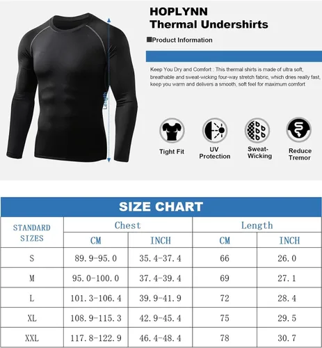 Miniatura 6 de HOPLYNN Paquete de 45 camisas de compresión térmica para hombre, manga larga, caza, correr, capa base, equipo para invierno y clima frío