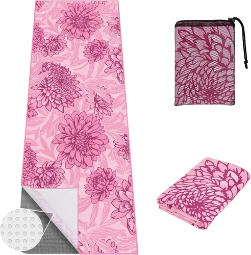 Miniatura 8 de Toalla de yoga caliente con bolsillos en las esquinas, 70 x 26 pulgadas, antideslizante y absorbente del sudor, manta de yoga de microfibra suave