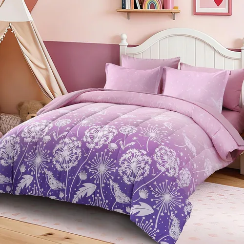 Miniatura 56 de Dinjoy Juego de edredón para niñas, tamaño individual, colorido, azul, rosa, morado, arcoíris, juego de ropa de cama de 6 piezas en una bolsa