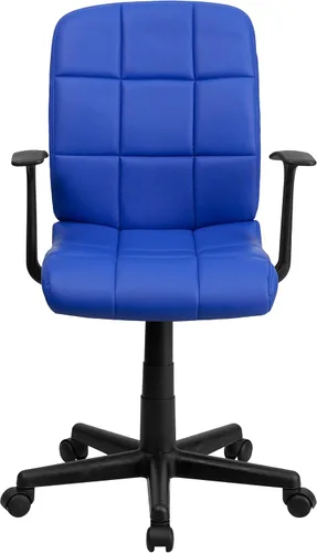 Miniatura 7 de Flash Furniture - Silla giratoria de respaldo medio de vinilo, acolchada, color negro Azul