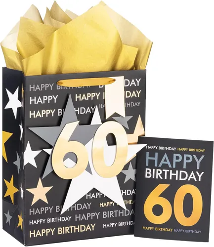 Miniatura 12 de Loveinside Bolsa de regalo de cumpleaños con papel de seda y tarjeta de felicitación para cumpleaños 40 – 10 x 5 x 13 pulgadas, 1 unidad, oro negro
