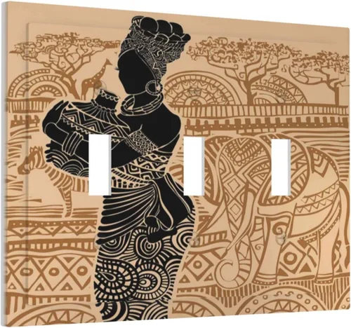 Miniatura 100 de Cubierta de Interruptor de Luz de 1 Gang de Mujer Africana, Placa de Pared Individual Basculante, Receptáculo de Cebras y Elefantes GFCI, Niña Mujer
