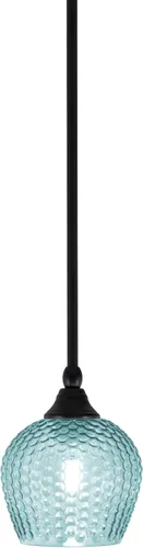 Miniatura 190 de Toltec Lighting Tallo Colgado Mini colgante, acabado de cobre negro, 3.5" cuadrado humo burbuja vidrio