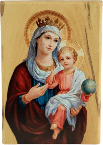 Icono de la Virgen María Reina del Cielo de Israel, decoración de madera de olivo de Tierra Santa, placa de madera religiosa de pie sagrada, arte