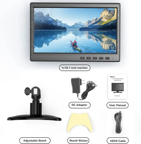 Miniatura 7 de Monitor de seguridad CCTV de 10,1 pulgadas, segundo monitor pequeño para vigilancia DVR/NVR, entradas HDMI VGA BNC AV, altavoces incorporados