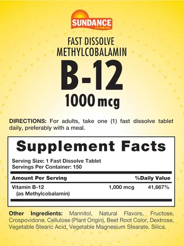 Miniatura 2 de Sundance B-12 Metilcobalamina 1,000 mcg 150 tabletas de disolución rápida Sabor natural de bayas Suplemento vitamínico esencial vegetariano