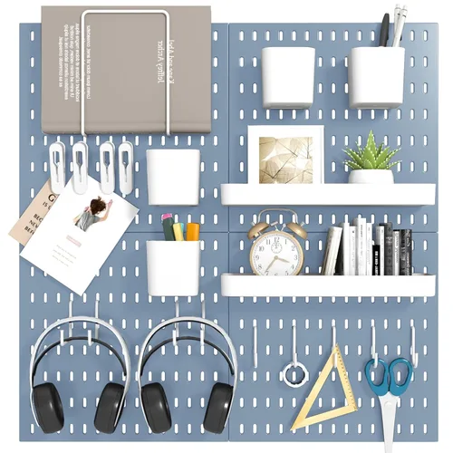 Miniatura 13 de Kit de combinación de tablero de clavijas, 4 tableros de clavijas con 20 accesorios, organizador de pared de tablero de clavijas para oficina, Blanco