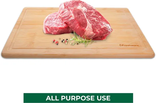 Miniatura 7 de Tabla de cortar de bambú para cocina con ranura para jugos [Extragrande] Tabla de cortar de madera para cortar carne, verduras, frutas, queso