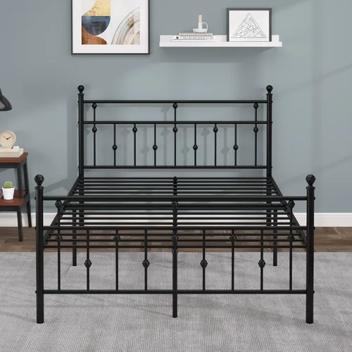 Miniatura 7 de Weehom Base de cama de tamaño matrimonial con cabecero y estribo, plataforma de metal, marco de cama debajo de la cama, diseño moderno para niños