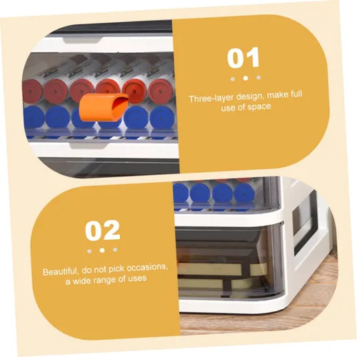 Miniatura 7 de COLLBATH Caja de tres niveles, cajones extraíbles de almacenamiento, contenedor transparente, pequeño escritorio de oficina, organizador