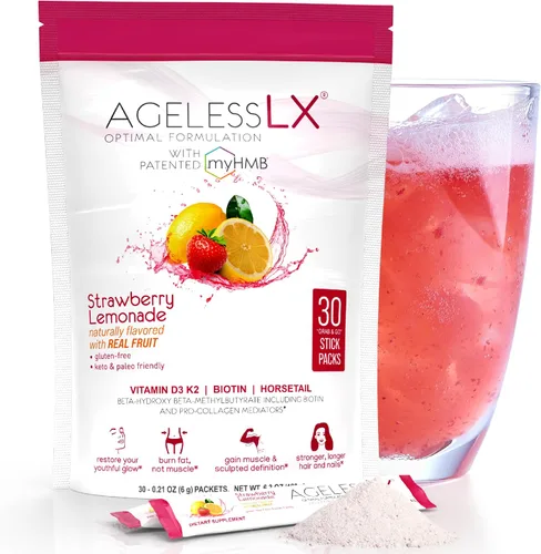 Miniatura 11 de AgelessLX Suplemento en polvo para mujeres, con potenciador de colágeno HMB Plus Vitamina D3 con K2, cola de caballo y biotina para músculos magros