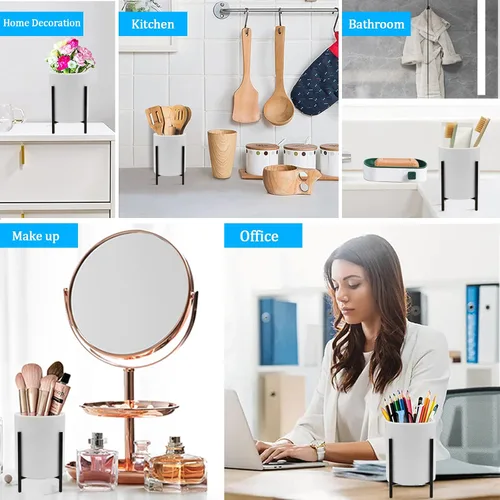 Miniatura 2 de 1 juego de soporte para cubiertos, soporte para utensilios de cerámica blanca con marco de metal, organizador de cocina compacto para tenedores