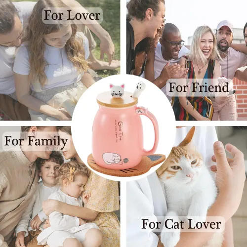 Miniatura 7 de Taza Kawaii de Té BigNoseDeer con Infusor Linda Taza de Gato de Cerámica Taza de Café Taza de Té Rosada Linda Cosas Preppy Regalos para Mujeres