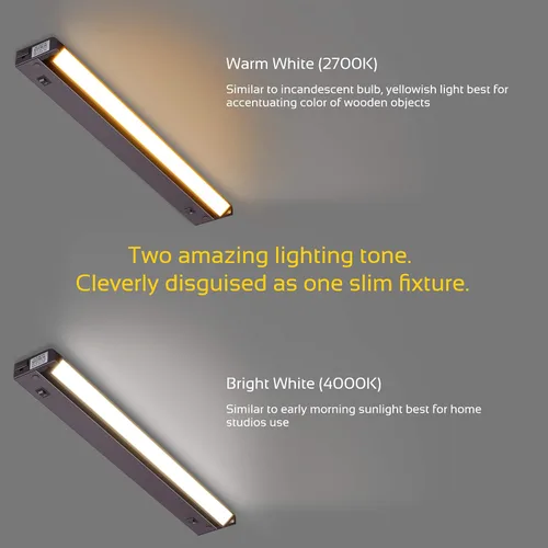 Miniatura 3 de GETINLIGHT Iluminación LED giratoria regulable para debajo del gabinete, blanco seleccionable 2700K/ 4000K, 16 pulgadas, solo enchufado, acabado