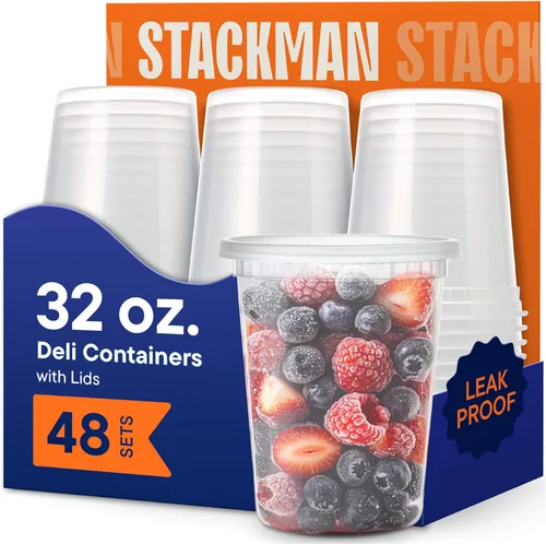 Miniatura 6 de Stack Man Recipientes de 8 onzas con tapas (48 juegos) – Contenedores de plástico transparente para almacenamiento de alimentos, sellado hermético