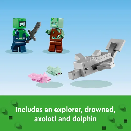 Miniatura 6 de LEGO Minecraft The Axolotl House 21247 - Juego de juguetes de construcción, aventuras creativas en una colorida base submarina, incluye un