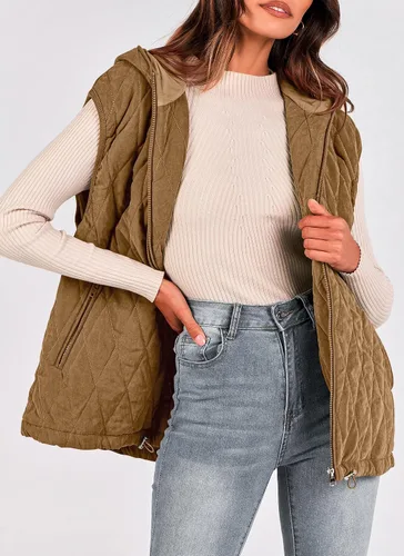 Miniatura 7 de PRETTYGARDEN Chaleco acolchado de otoño para mujer, casual, sin mangas, con capucha, con cremallera, abrigo de invierno