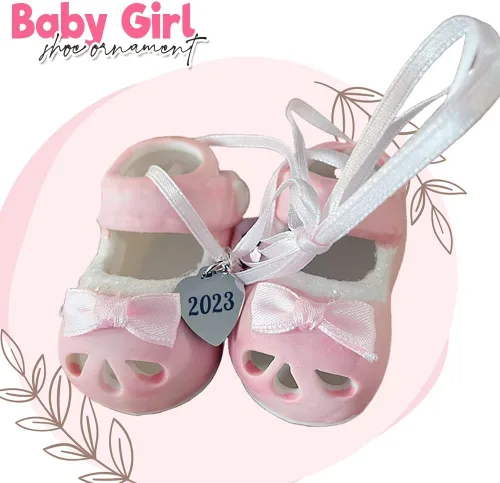 Miniatura 5 de Ganz Zapatos de bebé niña adornos personalizados rosa fechado 2023 botines de adorno de la primera Navidad para nuevos padres, nacimiento
