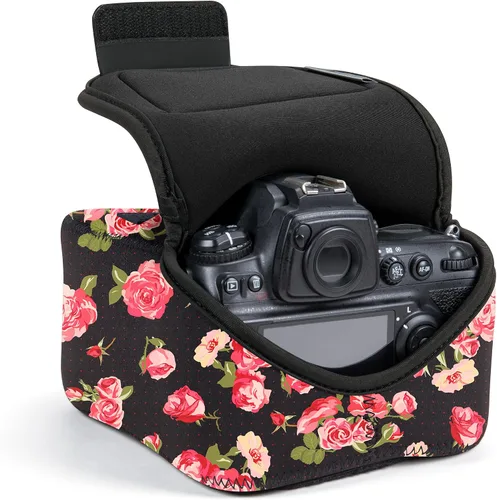 Miniatura 22 de USA GEAR - DSLR estuche/funda para cámara con almacenamiento de accesorios con cierre, flexible y pasador para cinturón de neopreno, compatible