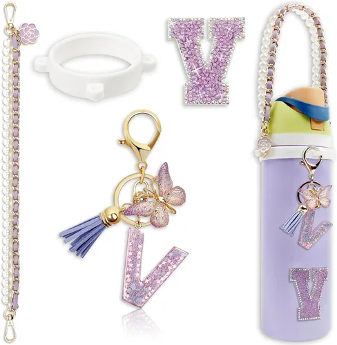 Miniatura 69 de Letter Handle Strap Accessories with Cute Initial Charm Compatible with Owala Water Bottle 24oz 32oz 40oz Owala Kids Púrpura