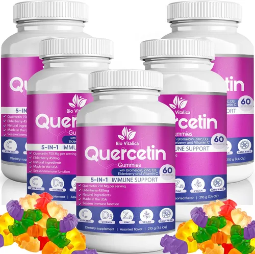Miniatura 9 de BioVitalica - Gomitas de quercetina con bromelina, vitamina C y zinc y saúco + vitamina D3-5 en 1 apoyo inmunológico - Quercetina de zinc 750 mg