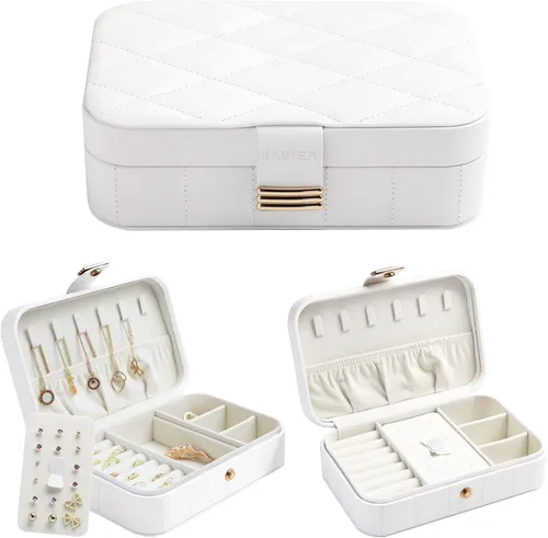 Miniatura 2 de KAMIER Joyero de piel sintética Joyero acolchado de diamante de viaje para anillos, aretes, collares, organizador de joyas portátil de lujo