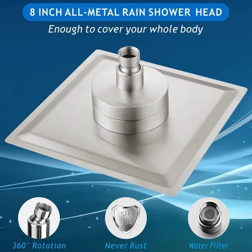 Miniatura 2 de Voolan Cabezal de ducha de lluvia con filtrado - Cabezales de ducha de lluvia grandes de alto flujo hechos de acero inoxidable - Filtro de cabezal
