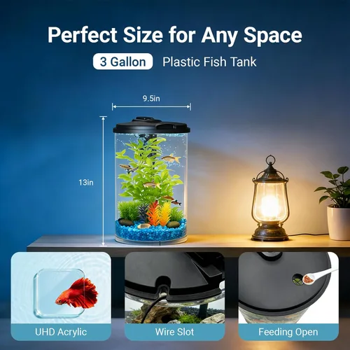 Miniatura 2 de Koller Products Acuario 360 de 3 galones con iluminación LED (7 opciones de color) y filtro de potencia, ideal para una variedad de peces